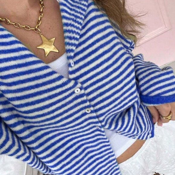 Casual Women's Vivid Style Street Loose Striped Knit Cardigan Sweater - Picture 4 of 10